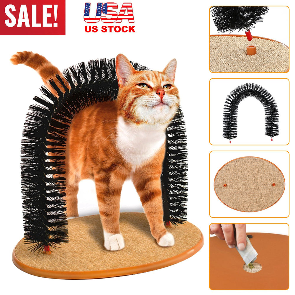 GBruno - Cat Arch Self Groomer Cat Massaging Brush Scratching Pads Toys W/ Catnip For Controlling Shedding Healthy Fur Claws