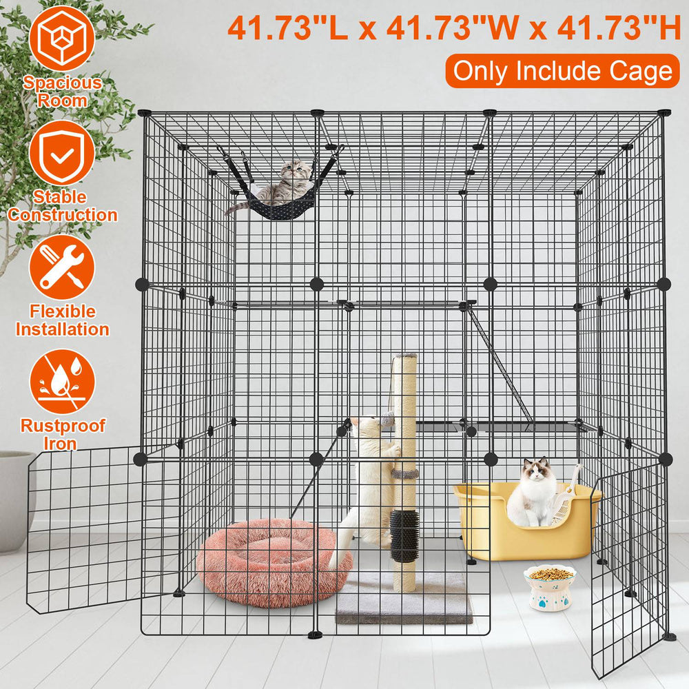 3 Tier Large Cat Cage Enclosure Indoor Cat Playpen Iron Construction Cat House Detachable Cat Crate With 2 Ladders Doors For 1-4 Cats 41.73ÓL x 41.73Ó